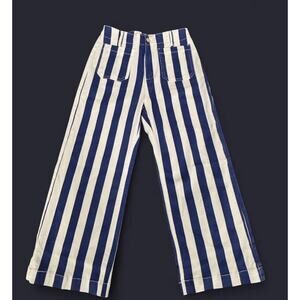 Women's Striped Canvas Wide-Leg Pants with Pockets Nautical Blue/White